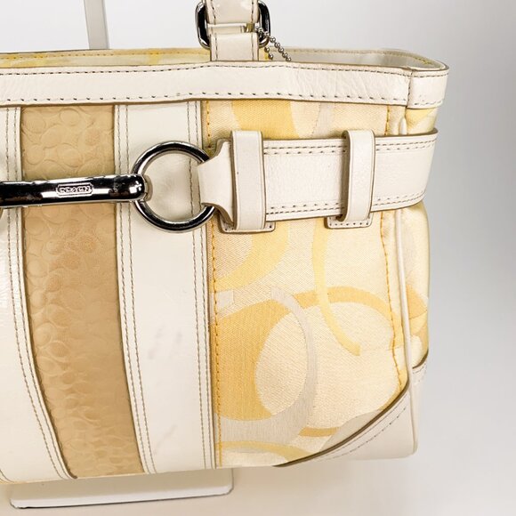 COACH Hampton Signature Stripe Spring Canvas Yellow Shoulder Bag - L0885-F13337 - Picture 8 of 16